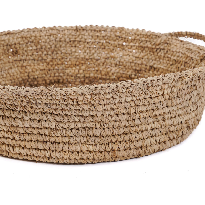 Corbeille de rangement bohème 2 poignées Rond 43 cm Raphia Naturel Tressé The Raffia 