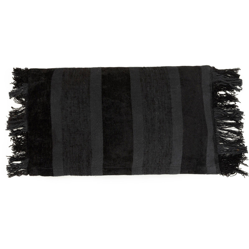 Housse de coussin Rectangulaire 50x30 en Velours Noir avec franges Motif rayé The Oh My Gee 