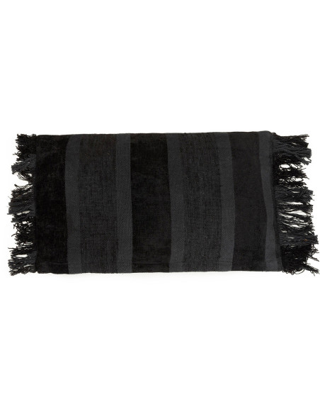 Housse de coussin Rectangulaire 50x30 en Velours Noir avec franges Motif rayé The Oh My Gee 
