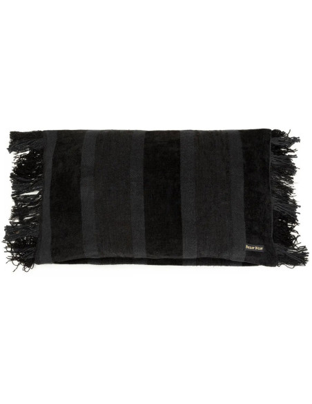 Housse de coussin Rectangulaire 50x30 en Velours Noir avec franges Motif rayé The Oh My Gee 