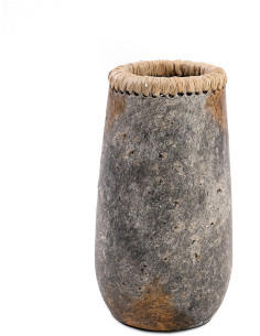 Vase Rond Hauteur 26 cm en Terre cuite Gris antique Raphia Naturel The Sneaky 