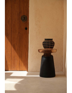 Vase Rond Hauteur 23 cm en Terre cuite Noir Raphia Naturel The Belly 