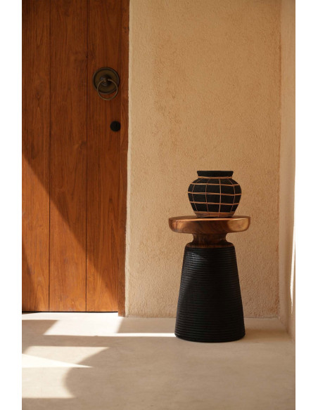 Vase Rond Hauteur 23 cm en Terre cuite Noir Raphia Naturel The Belly 