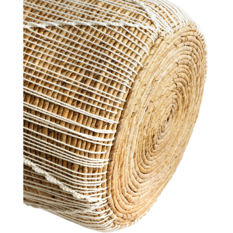 Panier de rangement bohème 2 poignées Rond 35 cm Feuille de bananier Naturel Tressé Coton Blanc The Straight Stitched Macrame 