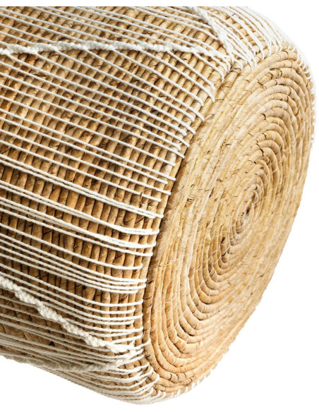 Panier de rangement bohème 2 poignées Rond 35 cm Feuille de bananier Naturel Tressé Coton Blanc The Straight Stitched Macrame 