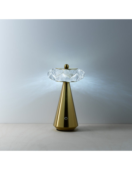 Lampe à poser LED rechargeable art déco chic H 24 cm Métal Laiton doré The Diamond Diva 