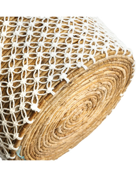 Panier de rangement bohème 2 poignées Rond 35 cm Feuille de bananier Naturel Tressé Coton Blanc The Crossed Stitched Macram 