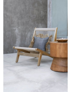 Housse de coussin Carrée 40x40 en Coton Noir Raphia Naturel avec franges The Cotton Bonita 