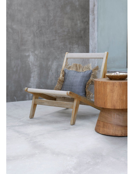 Housse de coussin Carrée 40x40 en Coton Noir Raphia Naturel avec franges The Cotton Bonita 