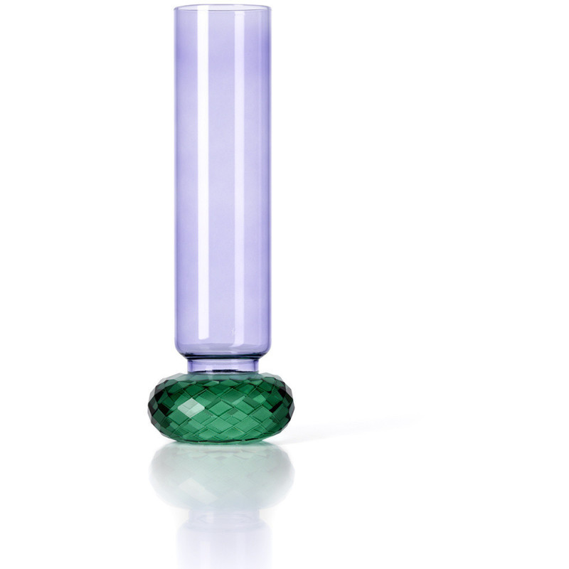 Vase design Memphis Facettes Cylindrique H 19 cm Verre recyclé Vert Violet The Quartz 
