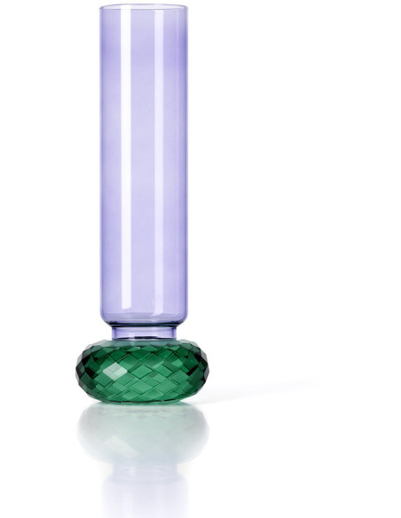 Vase design Memphis Facettes Cylindrique H 19 cm Verre recyclé Vert Violet The Quartz 