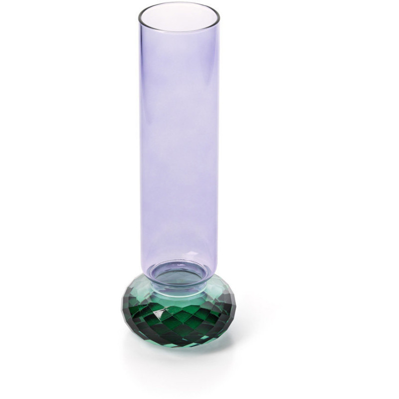 Vase design Memphis Facettes Cylindrique H 19 cm Verre recyclé Vert Violet The Quartz 