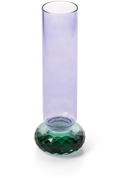 Vase design Memphis Facettes Cylindrique H 19 cm Verre recyclé Vert Violet The Quartz 