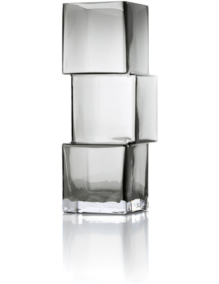 Vase design moderne glaçons Cubique H 27 cm Verre recyclé Gris foncé The Rummikub 