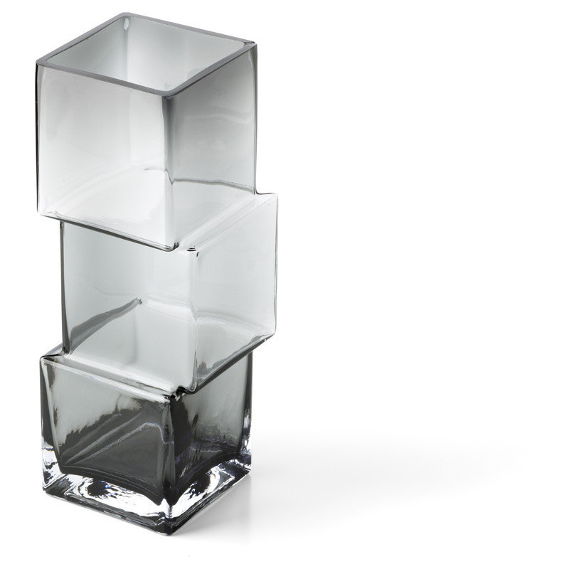 Vase design moderne glaçons Cubique H 27 cm Verre recyclé Gris foncé The Rummikub 