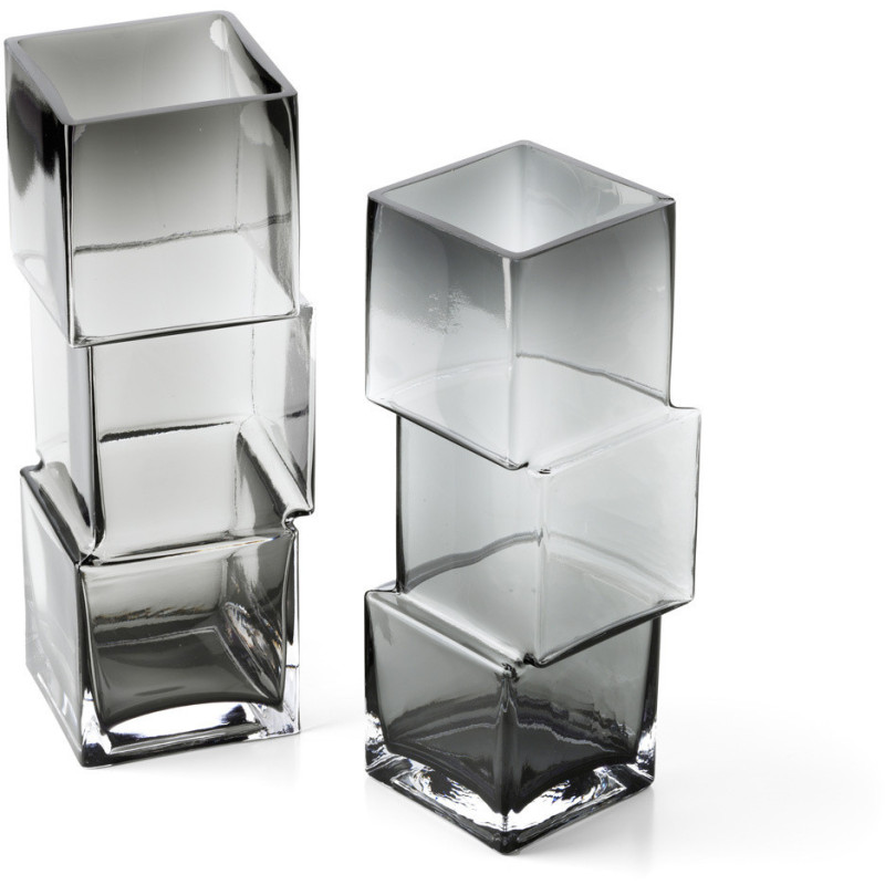 Vase design moderne glaçons Cubique H 27 cm Verre recyclé Gris foncé The Rummikub 