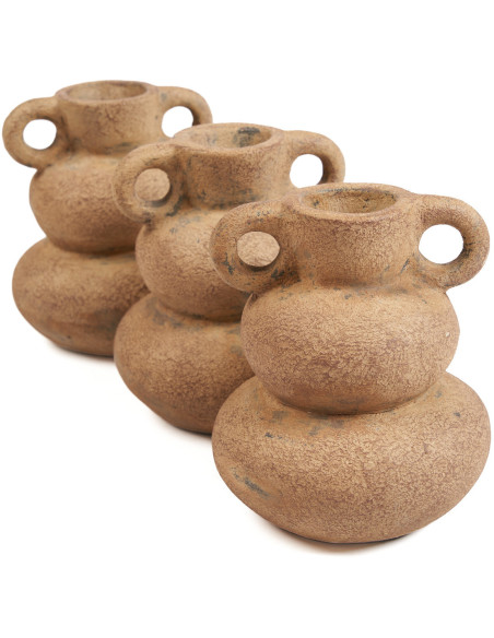 Vase ethnique chic 2 anses Organique H 18 cm Terre cuite Sable The Earthen Balance 