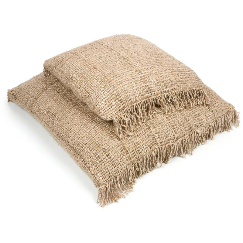 Housse de coussin Carrée 40x40 en Coton Beige avec franges The Oh My Gee 