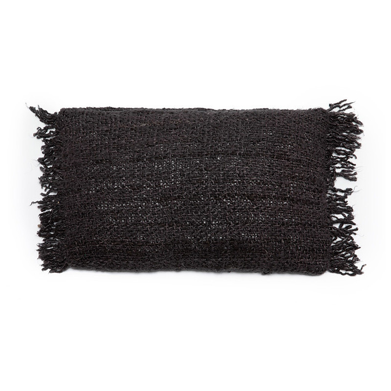 Housse de coussin Rectangulaire 50x30 en Coton Noir Bleu marine avec franges The Oh My Gee 