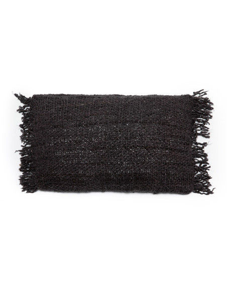 Housse de coussin Rectangulaire 50x30 en Coton Noir Bleu marine avec franges The Oh My Gee 