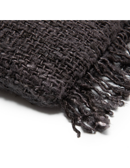 Housse de coussin Rectangulaire 50x30 en Coton Noir Bleu marine avec franges The Oh My Gee 