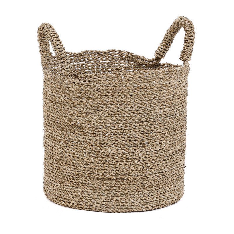 Panier de rangement bohème chic 2 poignées Rond 30 cm Jonc de mer Naturel Tressé The Sensity 