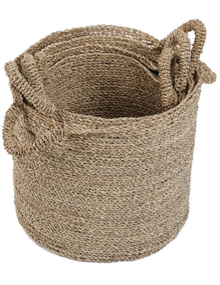 Panier de rangement bohème chic 2 poignées Rond 30 cm Jonc de mer Naturel Tressé The Sensity 