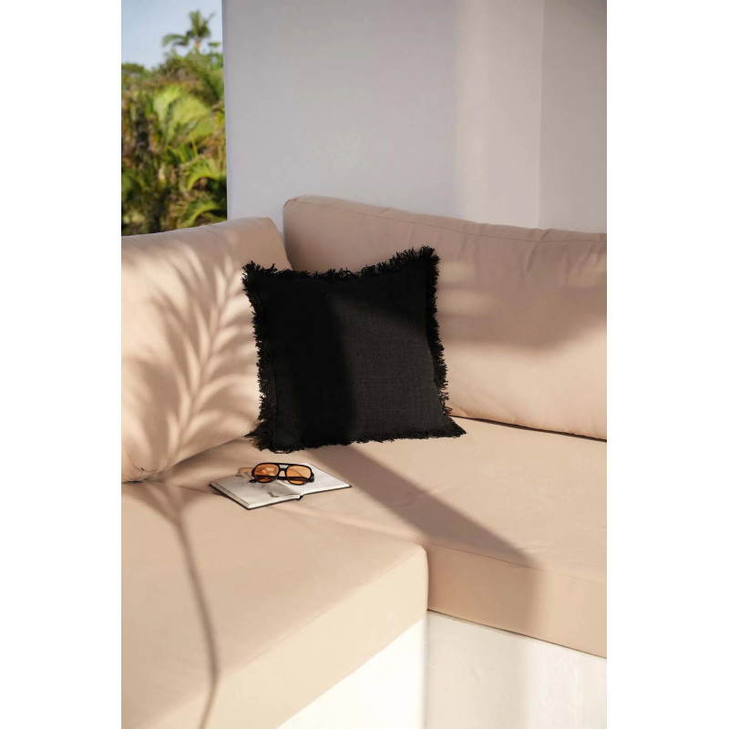 Housse de coussin originale Carrée 50x50 en Coton Noir Avec franges The Full Moon 