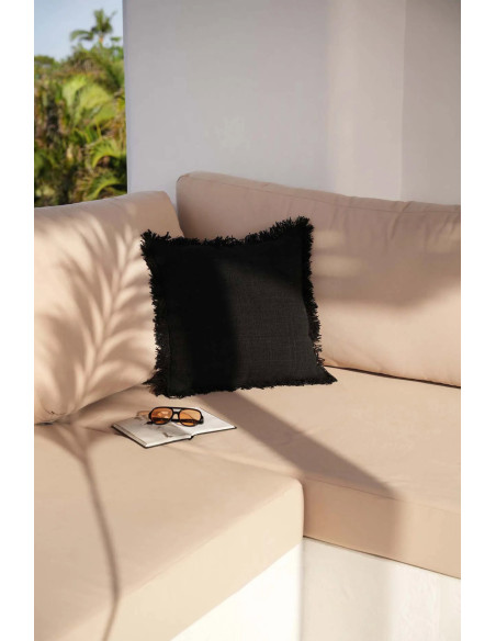 Housse de coussin originale Carrée 50x50 en Coton Noir Avec franges The Full Moon 
