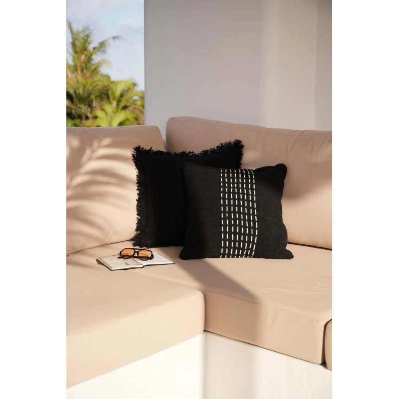 Housse de coussin originale Carrée 50x50 en Coton Noir Avec franges The Full Moon 