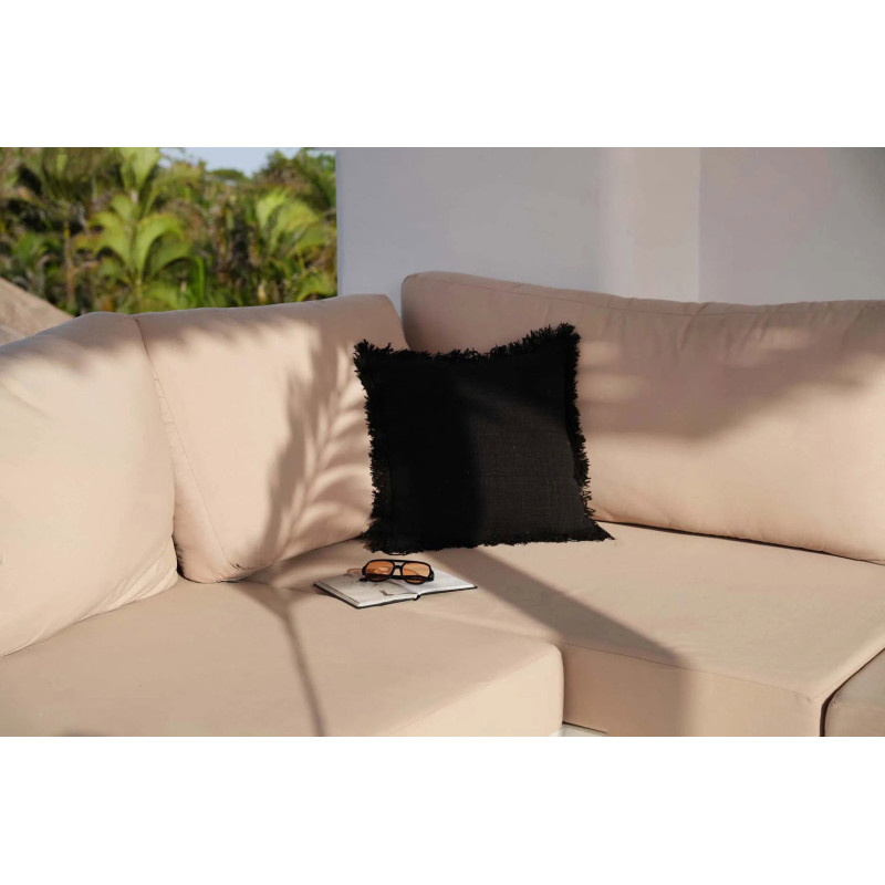 Housse de coussin originale Carrée 50x50 en Coton Noir Avec franges The Full Moon 