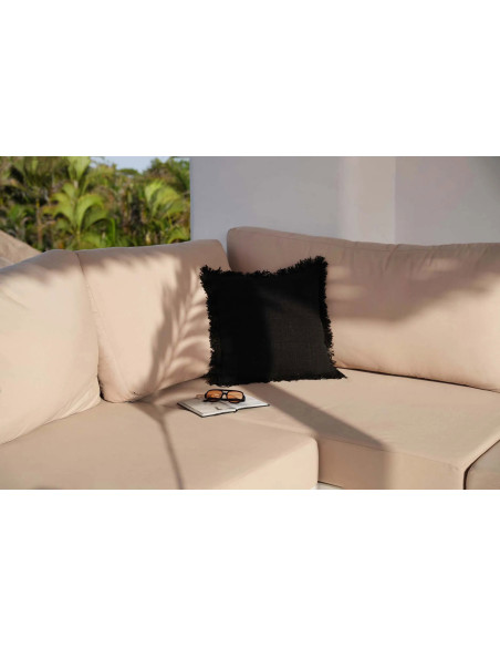 Housse de coussin originale Carrée 50x50 en Coton Noir Avec franges The Full Moon 