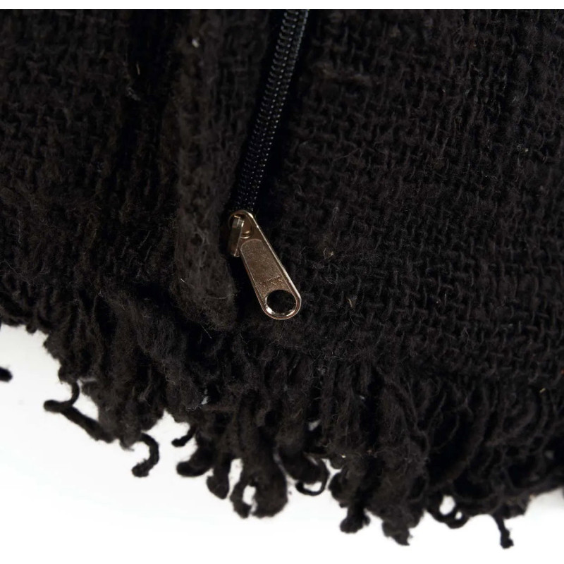 Housse de coussin originale Carrée 50x50 en Coton Noir Avec franges The Full Moon 