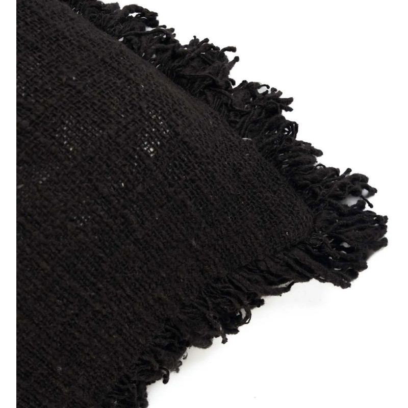 Housse de coussin originale Carrée 50x50 en Coton Noir Avec franges The Full Moon 