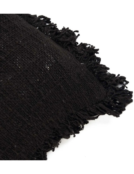 Housse de coussin originale Carrée 50x50 en Coton Noir Avec franges The Full Moon 