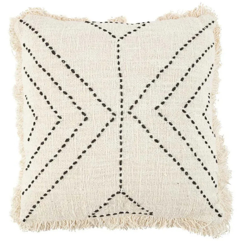 House de coussin originale Ethnique chic Carrée 50x50 en Coton Naturel Noir Avec franges The Tribal 