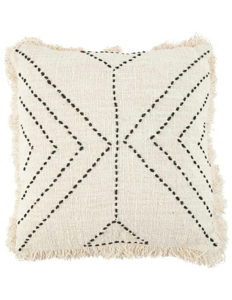 House de coussin originale Ethnique chic Carrée 50x50 en Coton Naturel Noir Avec franges The Tribal 