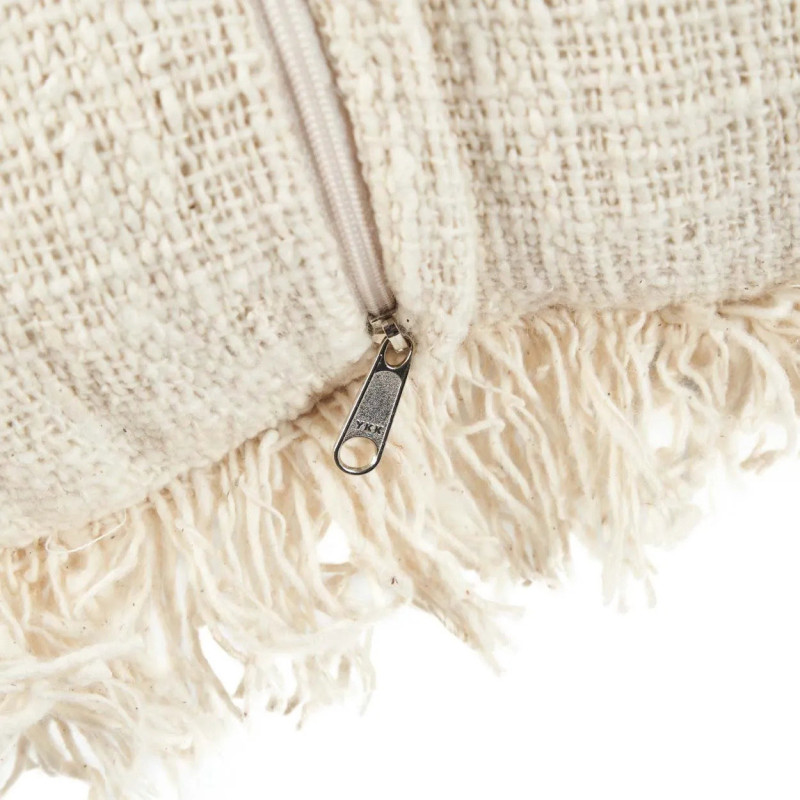 House de coussin originale Ethnique chic Carrée 50x50 en Coton Naturel Noir Avec franges The Tribal 