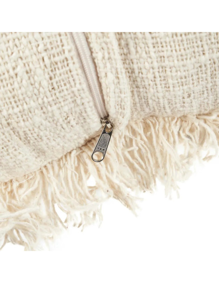 House de coussin originale Ethnique chic Carrée 50x50 en Coton Naturel Noir Avec franges The Tribal 