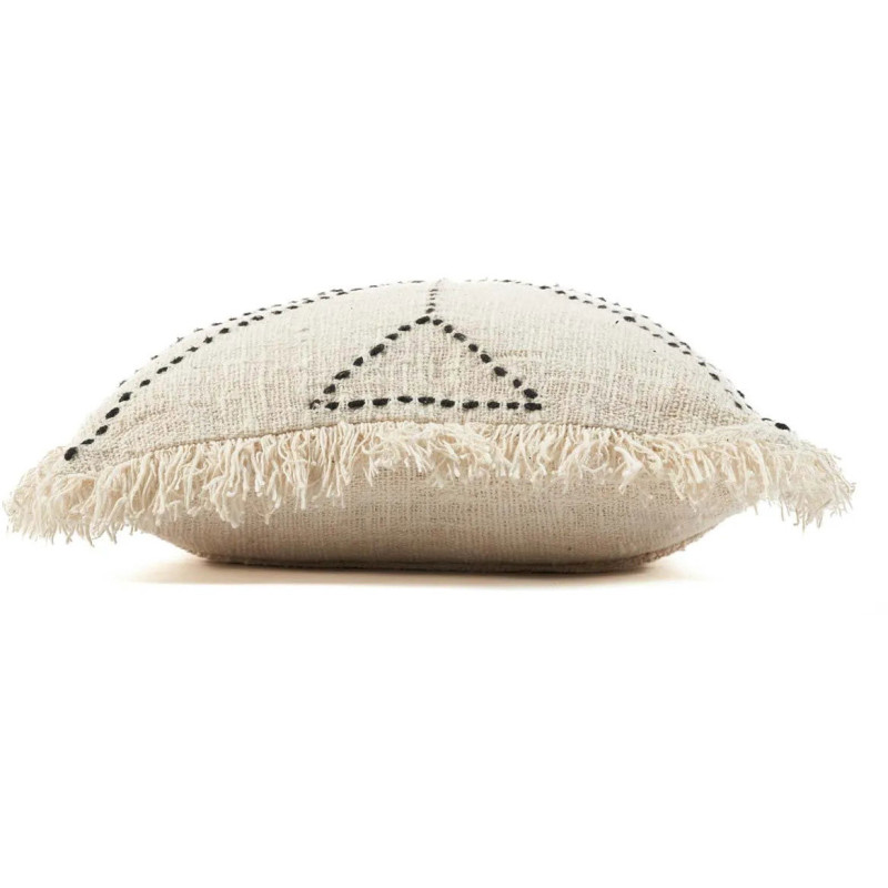 House de coussin originale Ethnique chic Carrée 50x50 en Coton Naturel Noir Avec franges The Tribal 