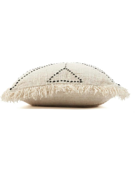 House de coussin originale Ethnique chic Carrée 50x50 en Coton Naturel Noir Avec franges The Tribal 