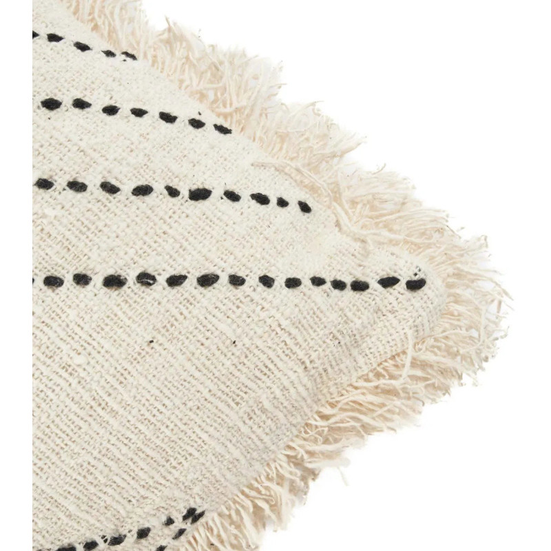 House de coussin originale Ethnique chic Carrée 50x50 en Coton Naturel Noir Avec franges The Tribal 