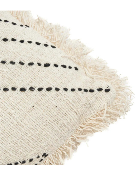 House de coussin originale Ethnique chic Carrée 50x50 en Coton Naturel Noir Avec franges The Tribal 