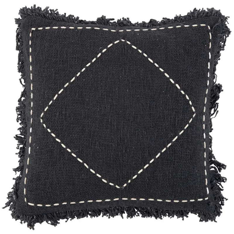 House de coussin originale Carrée 50x50 en Coton Noir Blanc Avec franges The Kasbah 