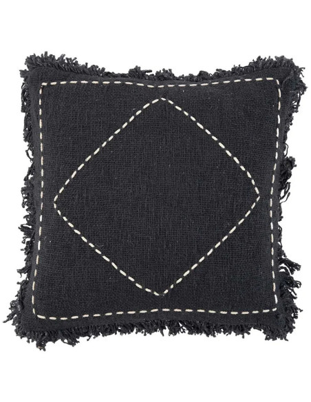 House de coussin originale Carrée 50x50 en Coton Noir Blanc Avec franges The Kasbah 