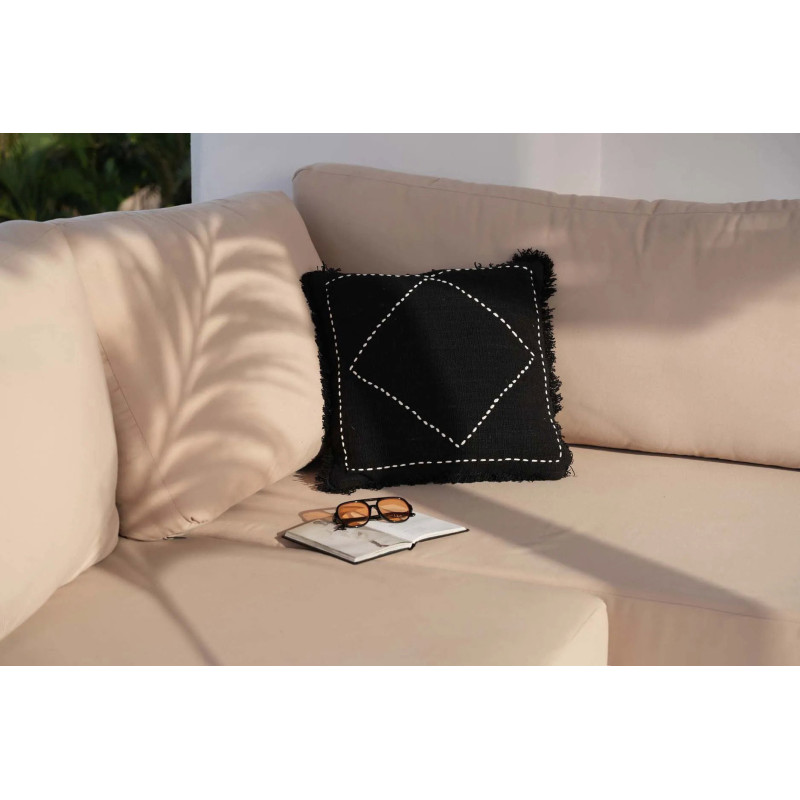 House de coussin originale Carrée 50x50 en Coton Noir Blanc Avec franges The Kasbah 