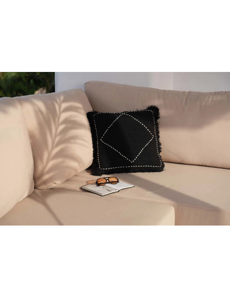 House de coussin originale Carrée 50x50 en Coton Noir Blanc Avec franges The Kasbah 