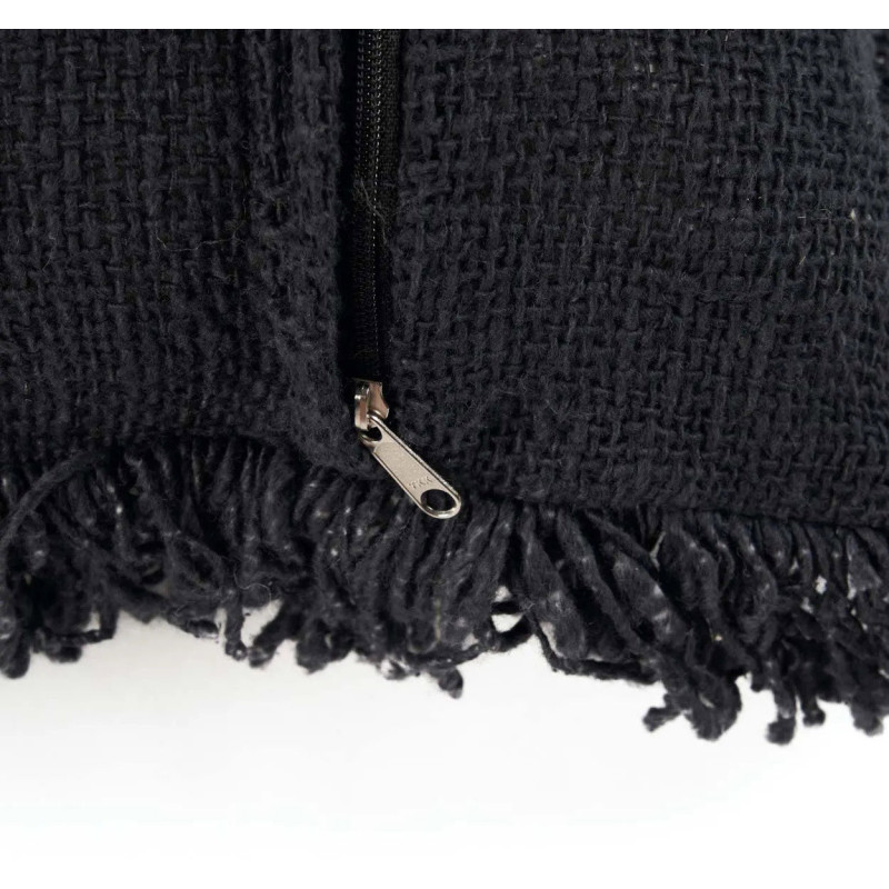 House de coussin originale Carrée 50x50 en Coton Noir Blanc Avec franges The Kasbah 