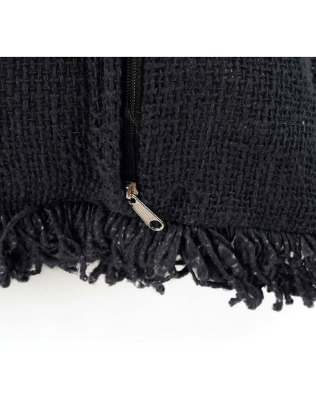 House de coussin originale Carrée 50x50 en Coton Noir Blanc Avec franges The Kasbah 