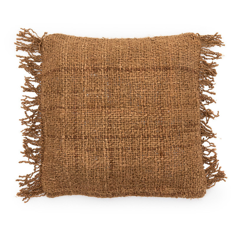 Housse de coussin Carrée 40x40 en Coton Brun avec franges The Oh My Gee 
